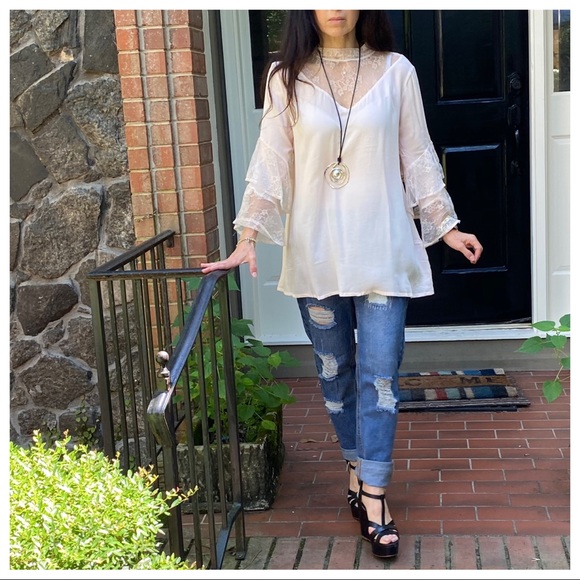 BOHO GYPSY CHIC LACE DETAIL BELL TOP - Picture 11 of 13